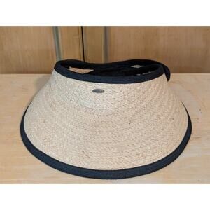 Scala Cream Woven Black Trim Visor Adjustable One Size Hat
